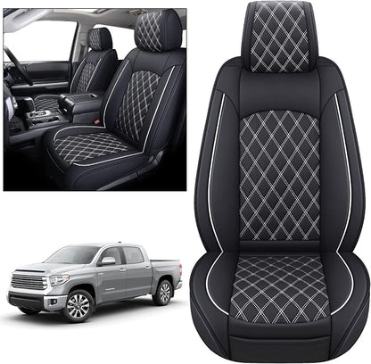 YIERTAI Seat Covers for Toyota Tundra Truck Custom Fit 2008-2023 2024 2025 2026 Crewmax Double Cab Crew Cab Waterproof Leather Airbag Compatible(2 PCS Front only/Black-White)