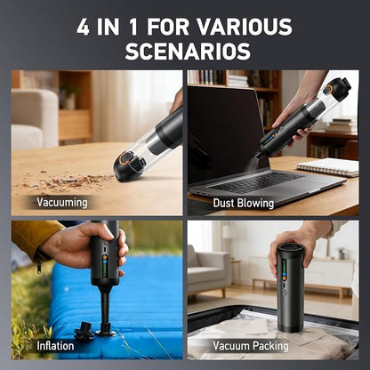Car Vacuum Portable Cordless,18000Pa 4in1 Portable Handheld Cleaner Vacuum &Air Duster 2 Suction Modes Power Blowing&Inflating, Brushless Motor Vacuum with Multi Nozzles for Car,Keyboards, Office,Pet