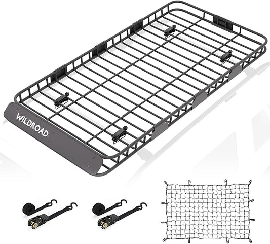 Wildroad Car Roof Cargo Carrier Combo - Upgraded 84"x 39"x 4" Roof Rack Basket, Super Duty Bungee Net. Universal Car Top Luggage Holder Fits SUV, Truck, Cars