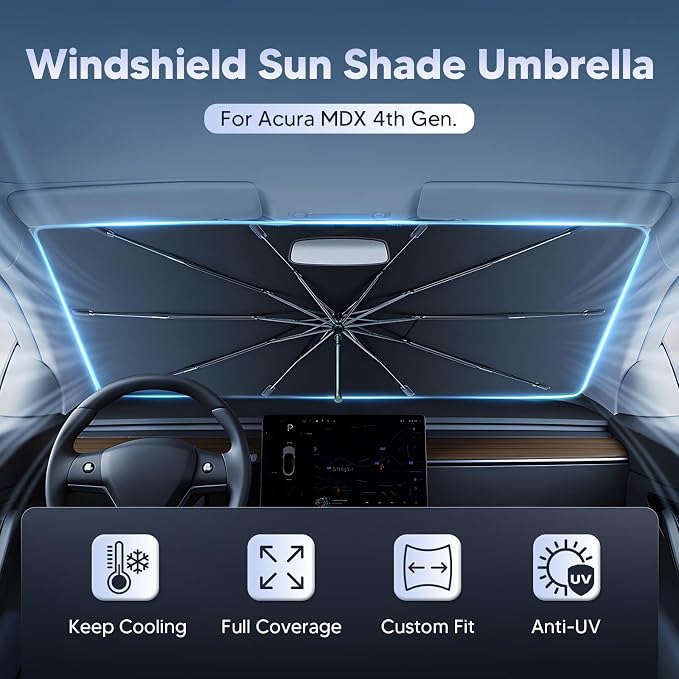 Autorder Windshield Sun Shade Umbrella for 2021-2025 2026 Acura MDX Accessories,Upgraded Ice Crystal Material,Easy Setup Umbrella Sunshade for Car Windshield,100% Sun Blocking