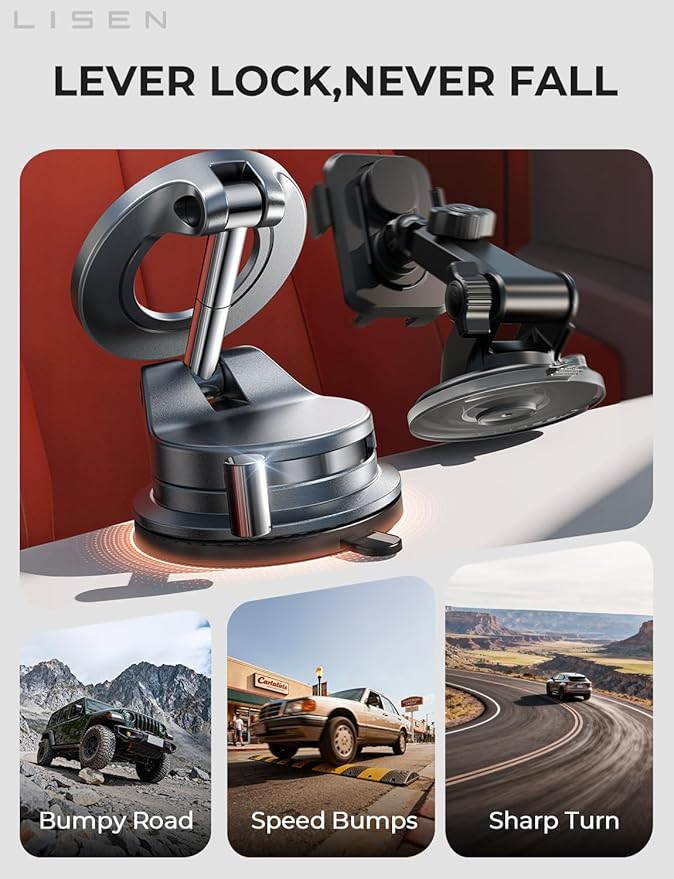 LISEN 2 Pack for Magsafe Car Mount, Magnetic Phone Holder for Car, Strong Magnetic Car Phone Mount, 89 LBS Suction Phone Mount Vacuum, Dashboard Gifts Phone Holders for Your Car Mount for iPhone 17