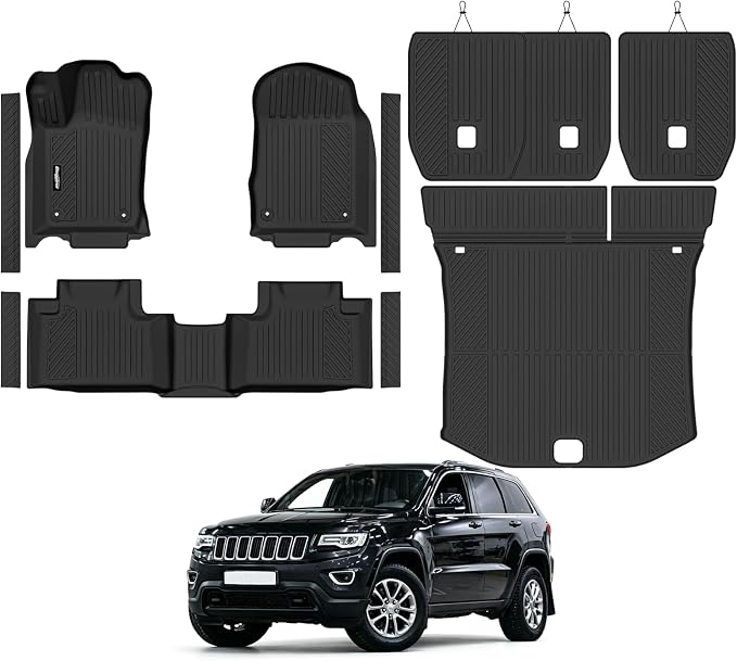 Floor Mats for 2013-2015 Jeep Grand Cherokee, Trunk Mat and Backrest Mat & Door Sill Guard All Weather TPE Protector for Jeep Grand Cherokee Accessories
