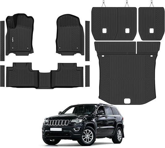 Floor Mats for 2013-2015 Jeep Grand Cherokee, Trunk Mat and Backrest Mat & Door Sill Guard All Weather TPE Protector for Jeep Grand Cherokee Accessories