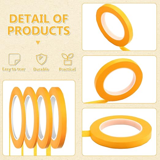 Epakh 4 Pack Painters Tape, Pinstripe Masking Tapes in 1/16, 1/8, 1/4 and 1/2 Inch Wide Suitable for Multi-Surface Automotive DIY Painting Labeling Arts Crafts Car Spray General Purpose(Yellow,52 yd)