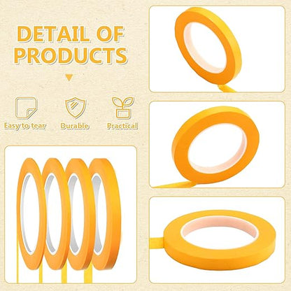 Epakh 4 Pack Painters Tape, Pinstripe Masking Tapes in 1/16, 1/8, 1/4 and 1/2 Inch Wide Suitable for Multi-Surface Automotive DIY Painting Labeling Arts Crafts Car Spray General Purpose(Yellow,52 yd)