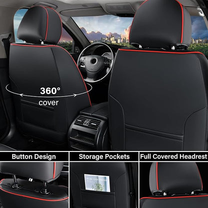 Coverado Front Car Seat Covers, 2Pcs Leather Seat Covers for Cars, Car Seat Protector Front Seats Only Auto Car Accessories Fit for Most Sedans SUV Pick-up Truck(Black&Red)
