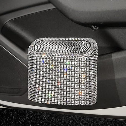 Bling Rhinestone Car Trash Can, White, Swing-Lid