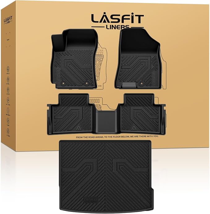 LASFIT Floor Mats & Cargo Mat Fits for Hyundai Kona 2026 2025 2024 (Not Fit Kona EV), All Weather TPE Custom Fit Floor Liners with Full Set Car Mats & Trunk Mats Accessories, Black