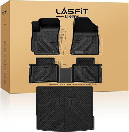LASFIT Floor Mats & Cargo Mat Fits for Hyundai Kona 2026 2025 2024 (Not Fit Kona EV), All Weather TPE Custom Fit Floor Liners with Full Set Car Mats & Trunk Mats Accessories, Black