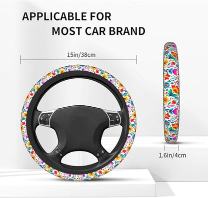 Mexican Floral Steering Wheel Covers Non Slip Neoprene Universal 15 Inch Steering Wheel Protector Car Cover for Men Women