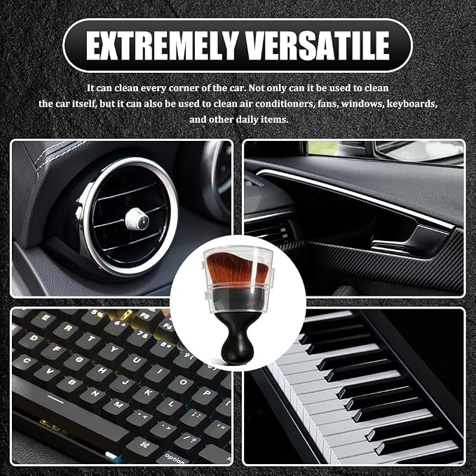 Car Detailing Brushes, Car Cleaning Brush, Auto Interior Soft Bristles Curved Cleaning Brush, Auto Detailing Dusting Tool Universal for Dashboard Air Conditioner Vent Computer (Black Brown)