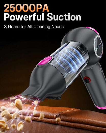 houscly Handheld Car Vacuum Portable Cordless 25000Pa High Power Small Mini Hand Vacuum Rechargeable 4-in-1 Wireless Handheld Vac for Car Office Desktop Home Cleaning Ideal Gifts for Men & Women