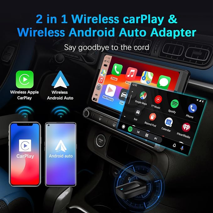 2025 Wireless CarPlay Adapter Convert Wired CarPlay to Wireless for iPhone & Android Auto Plug & Play USB Dongle with Upgraded Chipset, Low Latency, Fast Auto-Connect