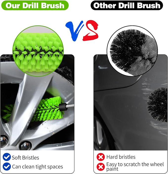 Drill Brush for Car Wheel and Bottle, Highly Dense and Durable Car Cleaning Brush for Wheels, Rims, Engines, Exhaust, Bottle
