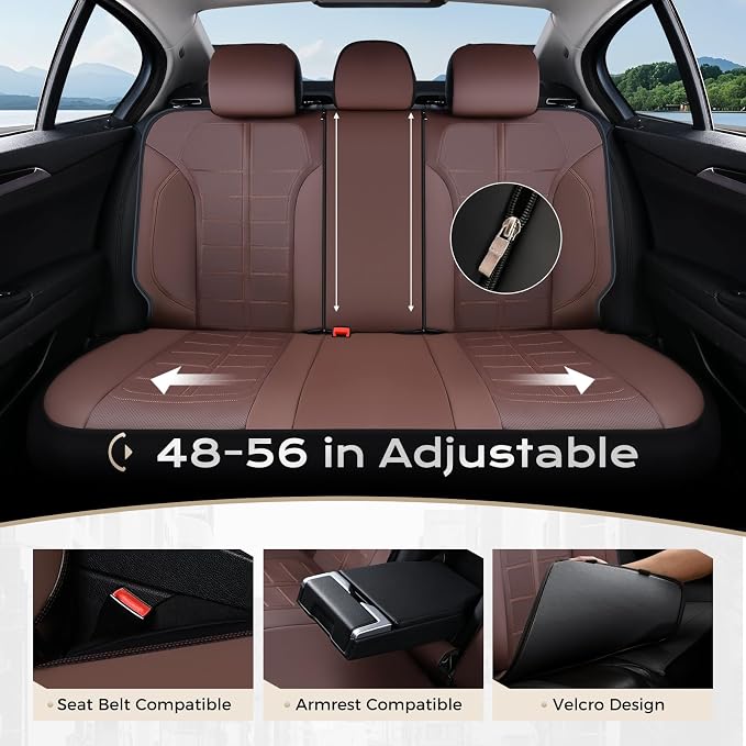 Coverado Full Set Leather Car Seat Covers, Crafted with Full Leather Construction and Carbon Fibre Weave Universal Fit for Most Cars SUV Trucks(Coffee