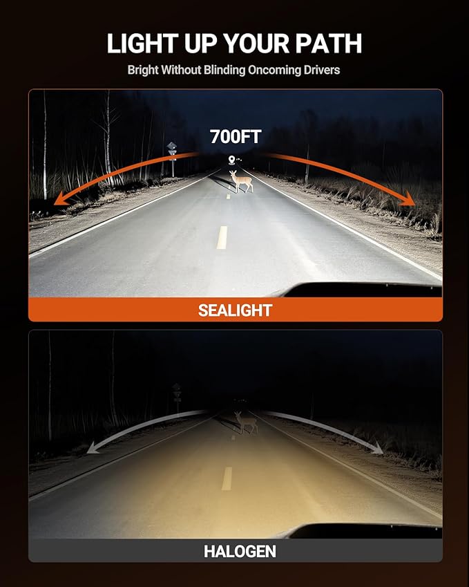 SEALIGHT H13/9008 Bulbs, 52,000LM 1000% Bright S6 Pro H13 Bulb with 2025 4th-Core LED Chips, Ultra 80,000hrs+ Lifespan 9008 Drving Light, 6500K White 1:1 Design Size Plug and Play Fog Light, Pack of 2