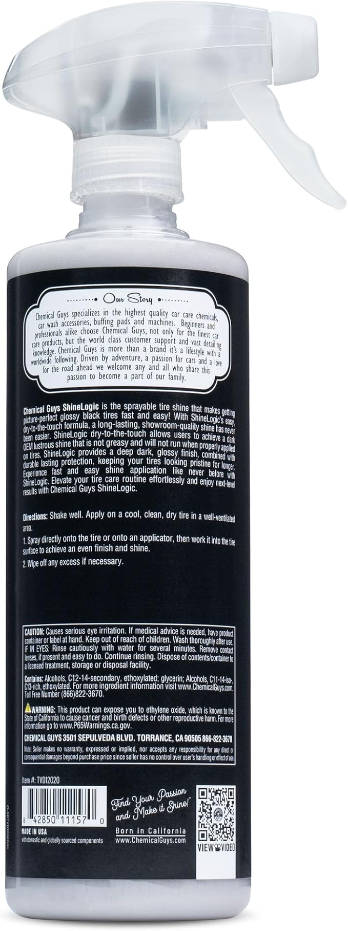 Chemical Guys ShineLogic Tire Shine, Deep Wet Black Shine, Safe for Cars, Trucks, Motorcycles, RVs & More, 20 fl oz