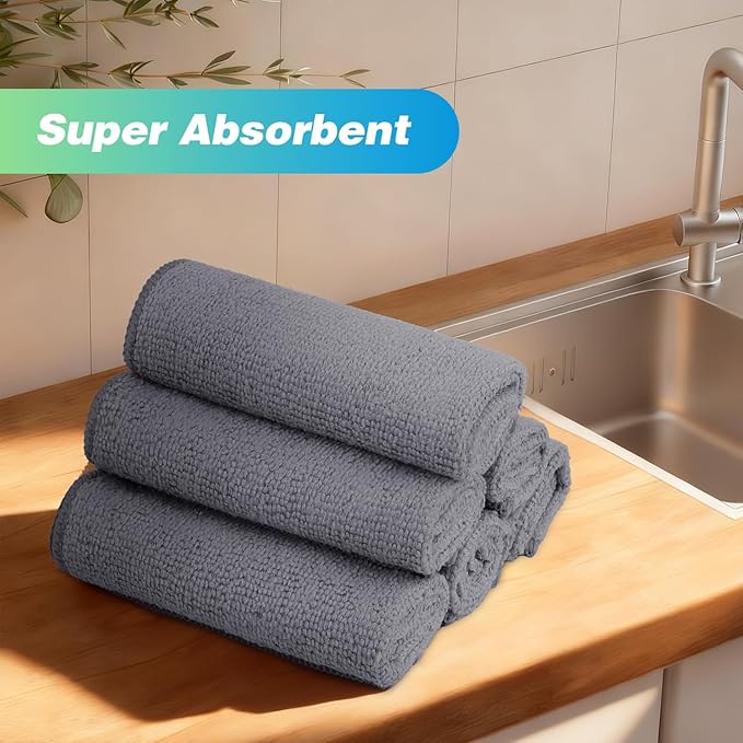 HOMEXCEL Grey Microfiber Cleaning Cloth, 24 Pack Absorbent Cleaning Rags, Lint-Free, Streak-Free Cleaning Towels for Car Kitchen House, 12"X11"