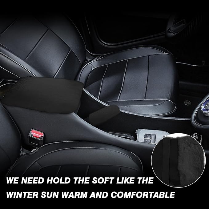 7PCS Set car Interior Aesthetic Accessories, Fluffy 15 inch Steering Wheel Cover, armrest pad, seat Belt Cover,Gear Shift Cover, Fit Girly car Accessories for Women.