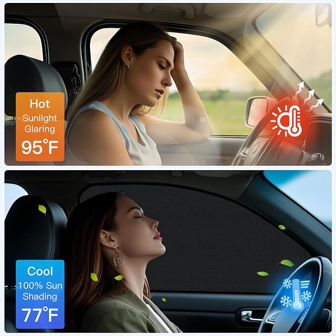 ZATOOTO Car Window Shades for Front Side Window Suede Sun Shade for Privacy, 2PCS Side Window Curtains UV Protection, Car Window Cover for Block Out Light for Camping, Sleeping, Cloth Changing