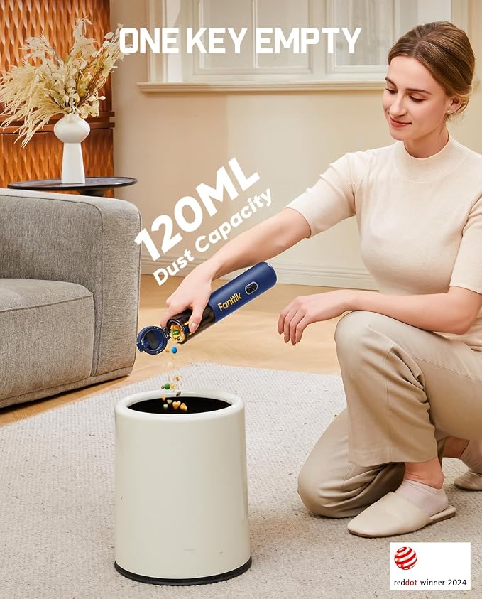 Fanttik V8 Mate Upgraded Cordless Car Vacuum, Portable Mini Vacuum with 13000pa Suction Power, 2 Suction Modes, Type-C Charge, Handheld Vacuum for Car, Small Tasks, Keyboards, Office Desk (Blue)