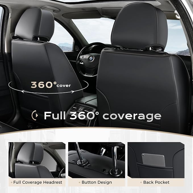 Coverado Car Seat Covers Front Set, Luxury Nappa Leather Seat Covers Universal Fit Waterproof Non-Slip Breathable Automotive Seat Protectors for Cars, SUVs, Trucks