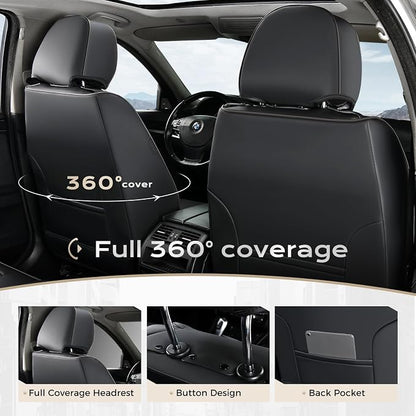 Coverado Car Seat Covers Front Set, Luxury Nappa Leather Seat Covers Universal Fit Waterproof Non-Slip Breathable Automotive Seat Protectors for Cars, SUVs, Trucks