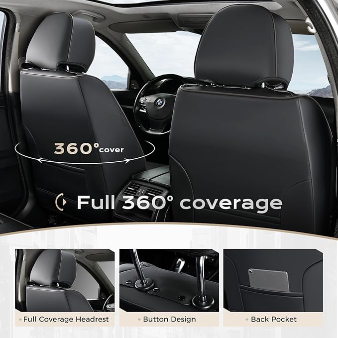 Coverado Car Seat Covers Front Set, Luxury Nappa Leather Seat Covers Universal Fit Waterproof Non-Slip Breathable Automotive Seat Protectors for Cars, SUVs, Trucks