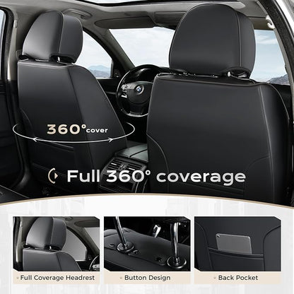 Coverado Car Seat Covers Front Set, Luxury Nappa Leather Seat Covers Universal Fit Waterproof Non-Slip Breathable Automotive Seat Protectors for Cars, SUVs, Trucks
