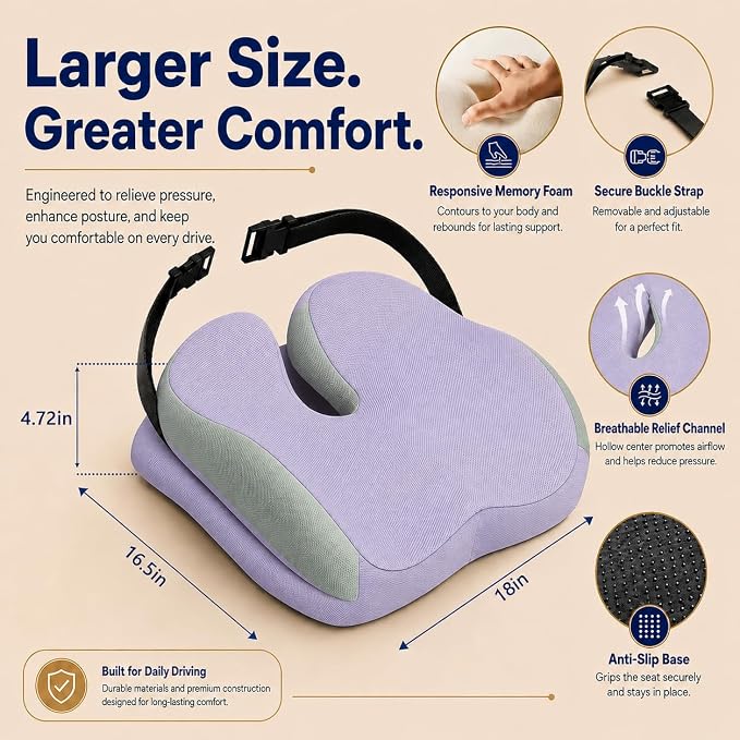 Seat Cushions for Office Chairs Wheelchair Cushion for Long Sitting Back Pain，Memory Foam Seat Car Computer Desk Chair Cushion，Coccyx Cushion for Tailbone Pain Relief Office Chair Butt Pillow Purple