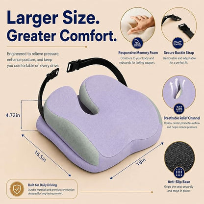 Seat Cushions for Office Chairs Wheelchair Cushion for Long Sitting Back Pain，Memory Foam Seat Car Computer Desk Chair Cushion，Coccyx Cushion for Tailbone Pain Relief Office Chair Butt Pillow Purple