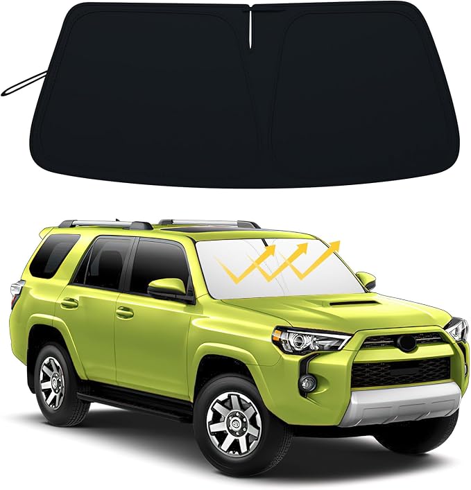 Windshield Sun Shade for Toyota 4Runner 2010-2024, Front Window Sun Visor, 310T Reflective Polyester, Blocks UV & Heat, Foldable with Storage Pouch, Car Interior Accessories