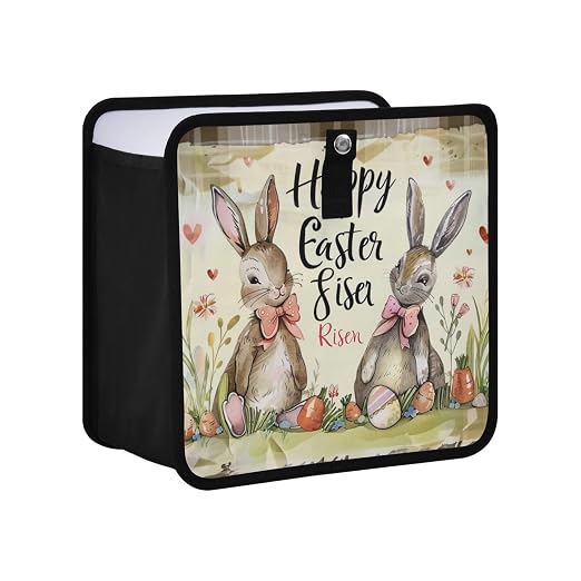 Car Trash Can Organizer Bin with Adjustable Strap for Back Front Seat Console Waterproof Leakproof Collapsible Portable 8.66 Inch Happy Easter Bunny Carrot