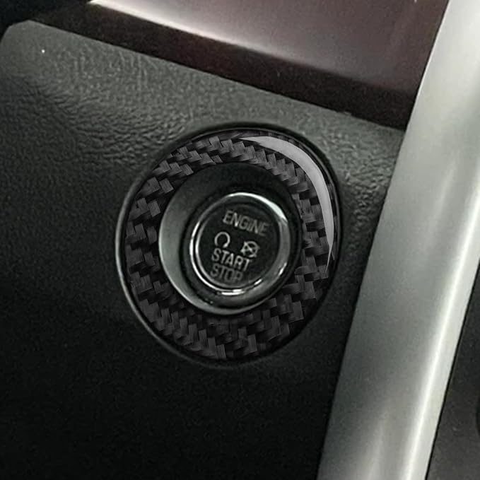 Premium Carbon Fiber Compatible with Ford Edge 2011-2014 2012 2013 SEL/Limited/SE/Sport Accessories Car Key Ignition Push Start Button Circle Cover Interior Trim Sticker Decal Black 1PC