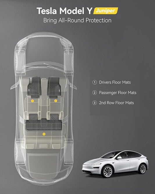 3W Floor Mats Fit for Tesla New Model Y 2025 2026 Juniper, TPE All Weather Custom Fit Floor Liner for Juniper Model Y Accessories 1st and 2nd Row Car Mats Easy Clean, Vigormold™