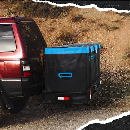 Mockins 25 Cu Ft Large Weatherproof Trailer Hitch Cargo Carrier Bag Set | 60"x24"x31" Waterproof Cargo Bag for Hitch Carrier & Truck Bed | Vinyl Vehicle Soft-Shell Carriers w/ Straps, Lock & Case