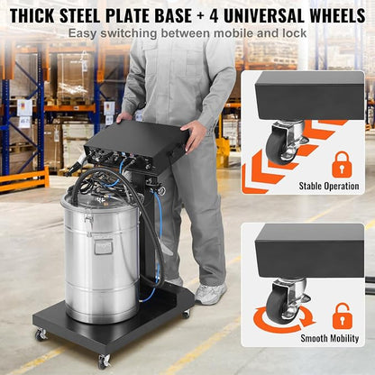 VEVOR Powder Coating System - 40W 100KV Electrostatic Output Kit with 50L Powder Hopper, 450g/Min Spray Gun & Trolley Base, Indoor/Outdoor