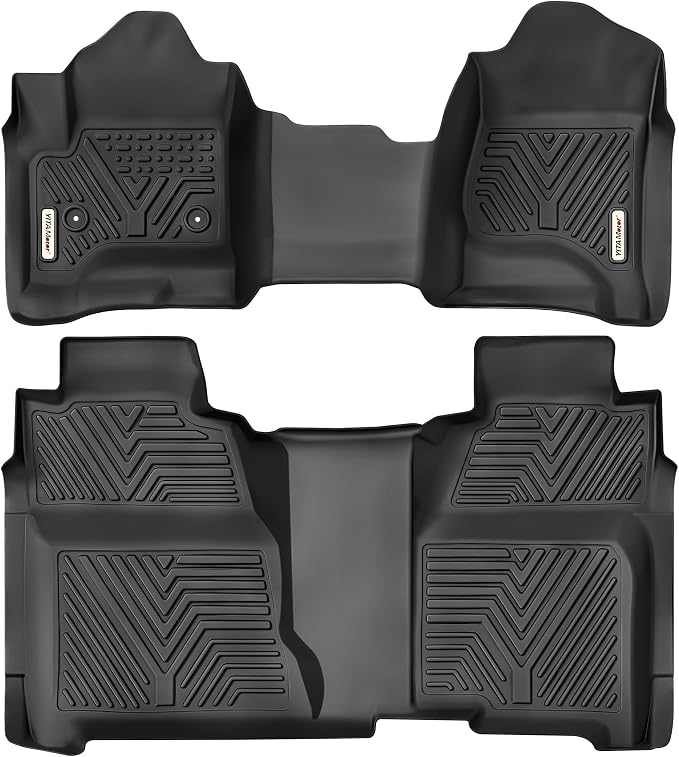 YITAMOTOR Floor Mats Compatible with 2014-2018 Silverado/Sierra 1500, 2015-2019 2500HD/3500HD Crew Cab, with 1st Row Bench Seat, All Weather TPE Custom Fit Silverado Floor Liners 1st & 2nd Row, Black