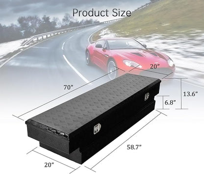 70''Inch Aluminum Truck Tool Box Truck Bed Toolbox Truck Trailer Chest Box Trailer Underbody Storage Organizer Waterproof Square Storage Organizer w/Lock & Keys Black(‎69.88" Lx20 Wx14.75 H)