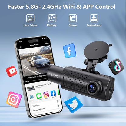 4K+1080P+1080P 5.8GHz WiFi Dash Cam Front and Rear Inside, Free 64G SD Card, 4K UHD 3 Channel Dash Camera for Cars, 360° All Sides Dashcam, G-Sensor, Night Vision, WDR, 24H Parking Monitor