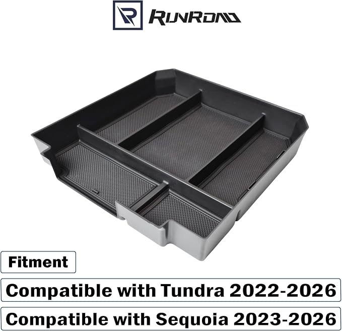 RUNROAD Center Console Organizer Tray Compatible with Toyota Tundra 2022 2023 2024 2025 2026 and Sequoia 2023-2026 Accessories, Insert Armrest Tray Secondary Storage Box Glove Compartment Organizer