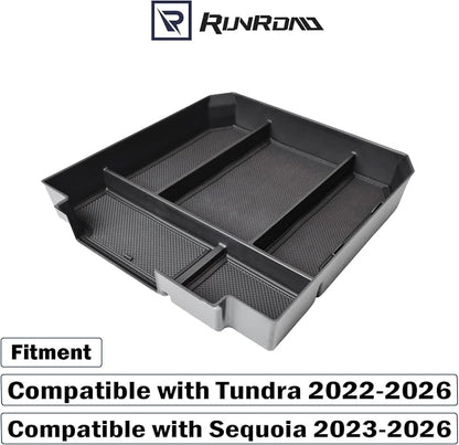 RUNROAD Center Console Organizer Tray Compatible with Toyota Tundra 2022 2023 2024 2025 2026 and Sequoia 2023-2026 Accessories, Insert Armrest Tray Secondary Storage Box Glove Compartment Organizer