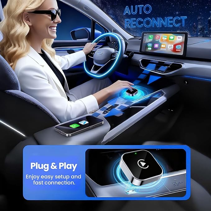 2026 Upgraded Wireless CarPlay Adapter - Fast Auto-Connect, Stable Connection, Mini Size Plug & Play Adapter for iPhone & Android Auto Compatible Cars