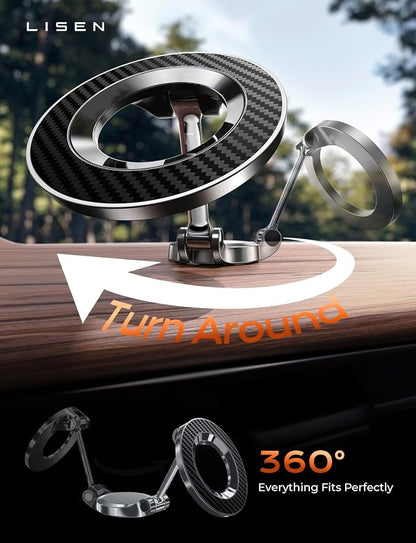 LISEN for MagSafe Car Mount for iPhone 17 Pro Max [24 Strong Magnets] Magnetic Phone Holder for Car Dashboard Magnet Phone Mount Car Cell Phone Holder for iPhone 17 Pro Max 16 15 14 13, Carbon Fiber