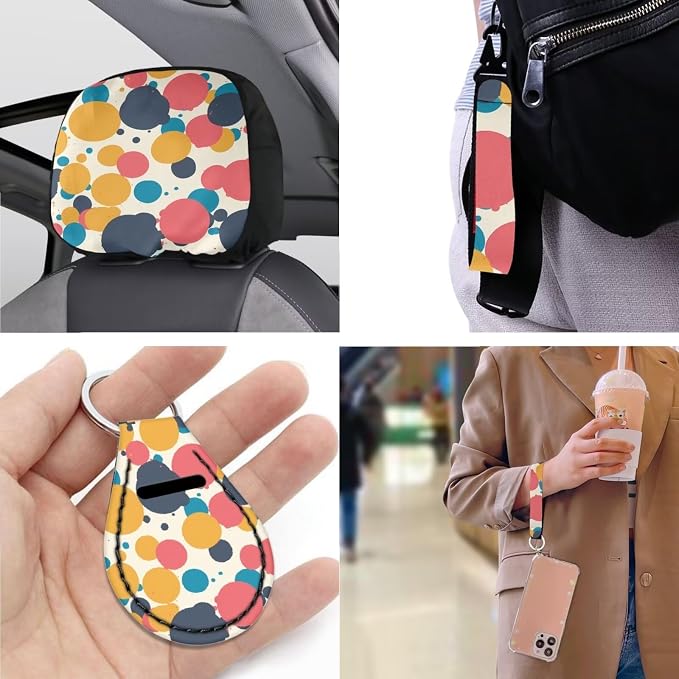 Colorful Polka Dots 13 PCS Car Seat Covers, Irregular Circle Auto Accessories Steering Wheel Cover Cup Mats, Modern Novelty Spots Front Rear Seat Covers Coaster
