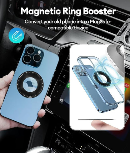 HexaCharge 4-in-1 Wireless Car Adapter – Works with Apple CarPlay and Android Auto, Magnetic Phone Mount with Wireless Charging, Converts Wired to Wireless for iPhone & Android