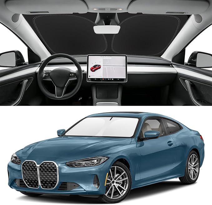 Custom Fit Windshield Sun Shade for BMW 4-Series 430i 440i i4 m4 330i 2021-2026, Blocks UV & Heat, Front Window Sunshade Accessorie, Easy Fold & Store Keep Your Car Cooler