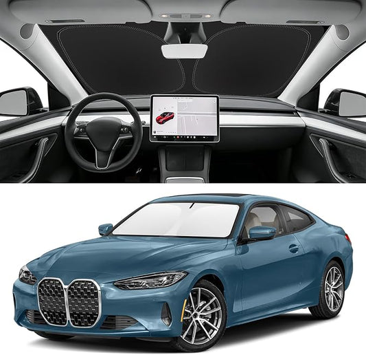 Custom Fit Windshield Sun Shade for BMW 4-Series 430i 440i i4 m4 330i 2021-2026, Blocks UV & Heat, Front Window Sunshade Accessorie, Easy Fold & Store Keep Your Car Cooler