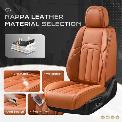 Coverado Car Seat Cover, Cover for Cars Full Seat, Premium Leather, Universal Fit Waterproof Seat Protectors, Car Seat Cushion Non-Slip for Most Cars-Brown