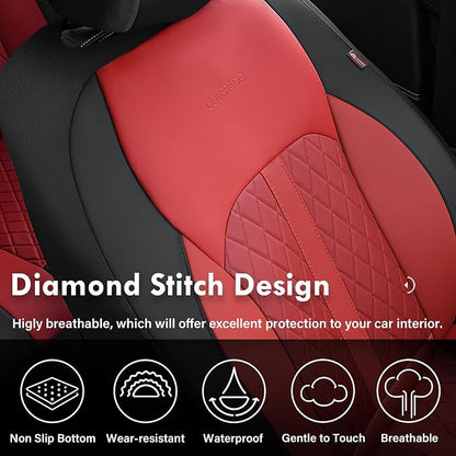 Coverado Universal Leather Seat Covers Front Seats, 2-Pack Seat Covers for SUV, Pickup Truck, Sedan, Automotive Vehicle Interior, Waterproof and Durable All Weather Protector，Red